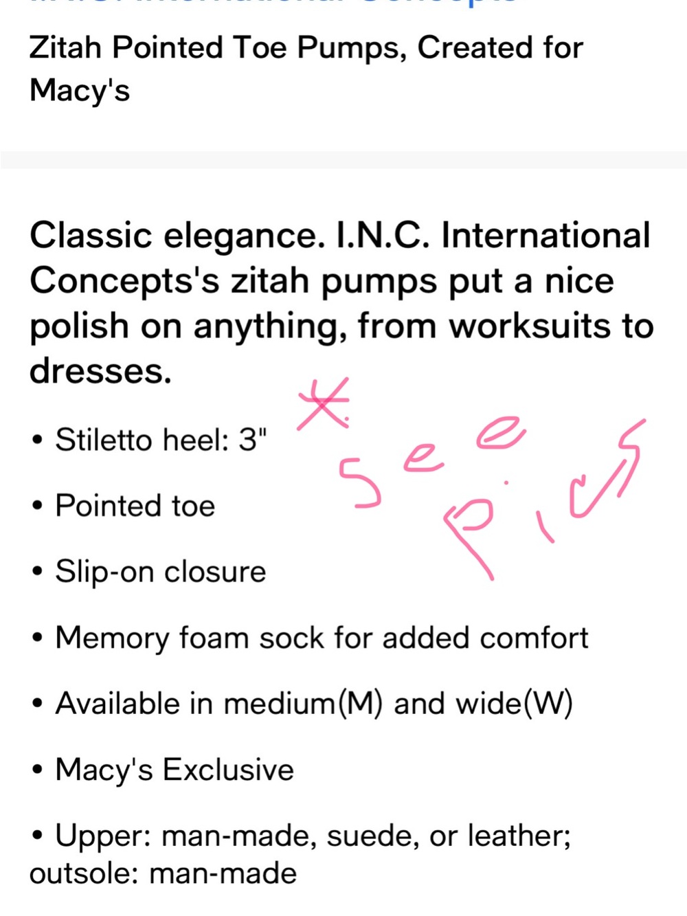 NIB INC International Concepts Zitah Black Leather Pointed-Toe Pump 8.5 - Picture 10 of 11